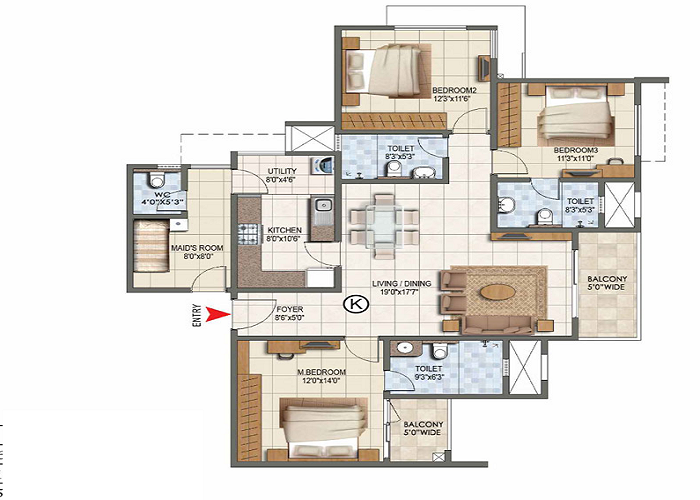KNS Candrill 1 BHK Floor Plan